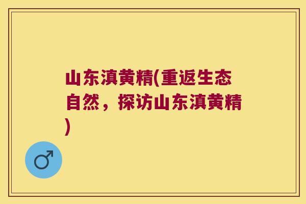 山东滇黄精(重返生态自然,探访山东滇黄精) 山东滇黄精(重返生态自然,探访山东滇黄精)