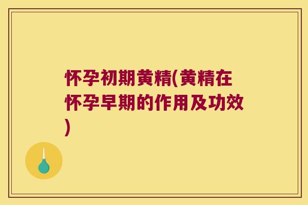 怀孕初期黄精(黄精在怀孕早期的作用及功效)