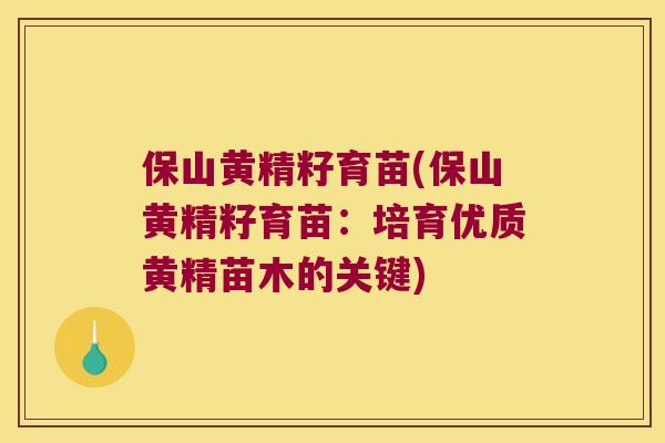 保山黄精籽育苗(保山黄精籽育苗：培育优质黄精苗木的关键)