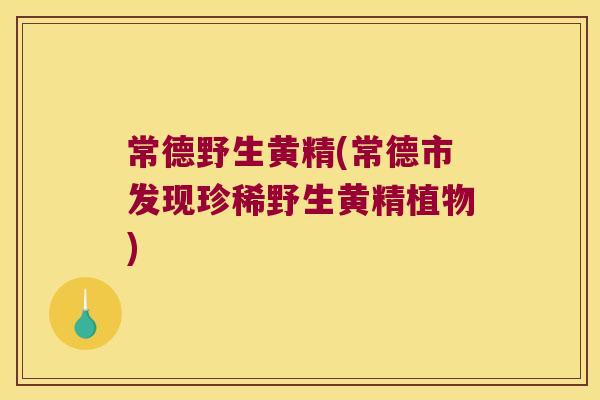 常德野生黄精(常德市发现珍稀野生黄精植物)