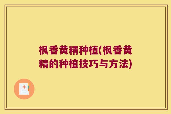 枫香黄精种植(枫香黄精的种植技巧与方法)