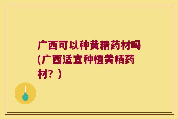 广西可以种黄精药材吗(广西适宜种植黄精药材?) 广西可以种黄精药材吗(广西适宜种植黄精药材?)