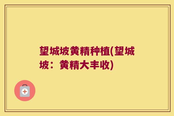 望城坡黄精种植(望城坡：黄精大丰收)