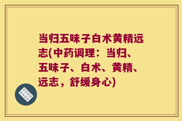 当归五味子白术黄精远志(调理：当归、五味子、白术、黄精、远志，舒缓身心)