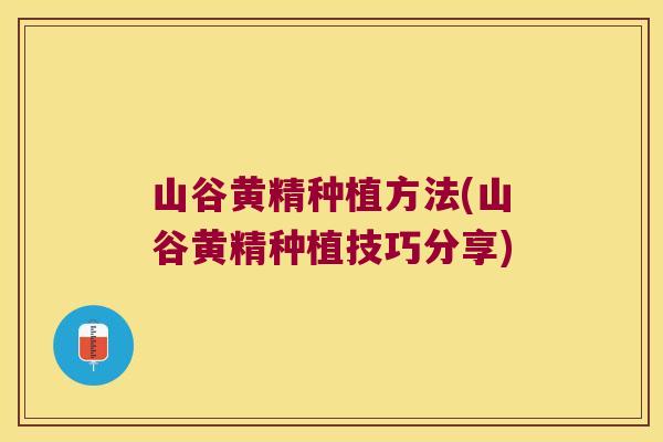 山谷黄精种植方法(山谷黄精种植技巧分享)
