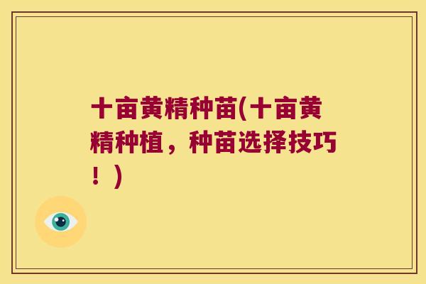 十亩黄精种苗(十亩黄精种植，种苗选择技巧！)