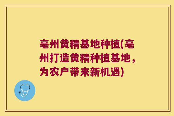 亳州黄精基地种植(亳州打造黄精种植基地，为农户带来新机遇)