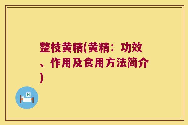 整枝黄精(黄精：功效、作用及食用方法简介)
