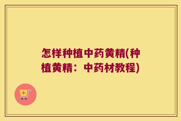 怎样种植黄精(种植黄精：材教程)