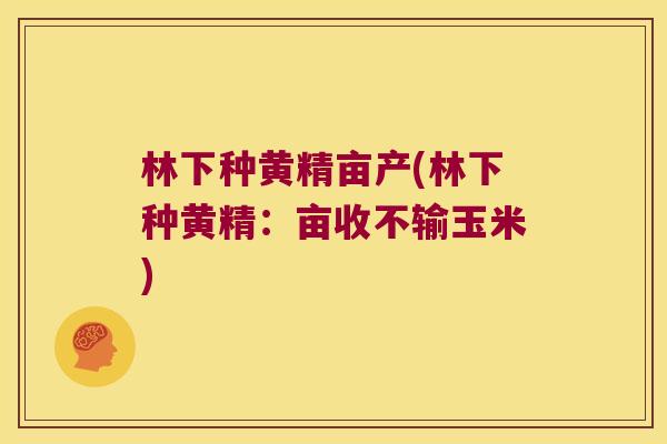 林下种黄精亩产(林下种黄精:亩收不输玉米) 林下种黄精亩产(林下种黄精:亩收不输玉米)