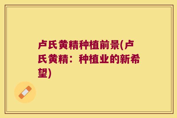 卢氏黄精种植前景(卢氏黄精：种植业的新希望)