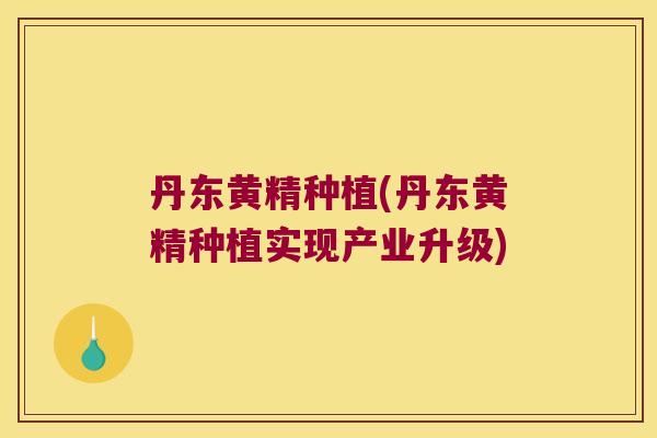 丹东黄精种植(丹东黄精种植实现产业升级)