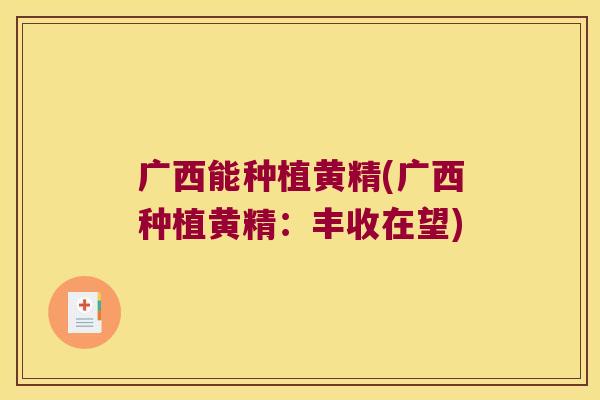 广西能种植黄精(广西种植黄精:丰收在望) 广西能种植黄精(广西种植黄精:丰收在望)