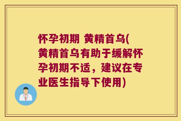 怀孕初期 黄精首乌(黄精首乌有助于缓解怀孕初期不适，建议在专业医生指导下使用)