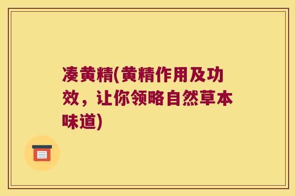 凑黄精(黄精作用及功效，让你领略自然草本味道)