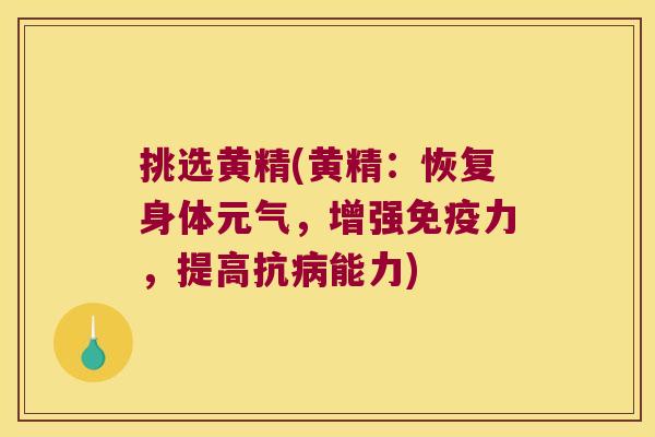 挑选黄精(黄精：恢复身体元气，增强力，提高抗能力)