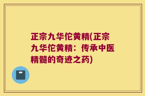 正宗九华佗黄精(正宗九华佗黄精：传承中医精髓的奇迹之药)