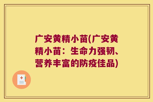 广安黄精小苗(广安黄精小苗：生命力强韧、营养丰富的防疫佳品)
