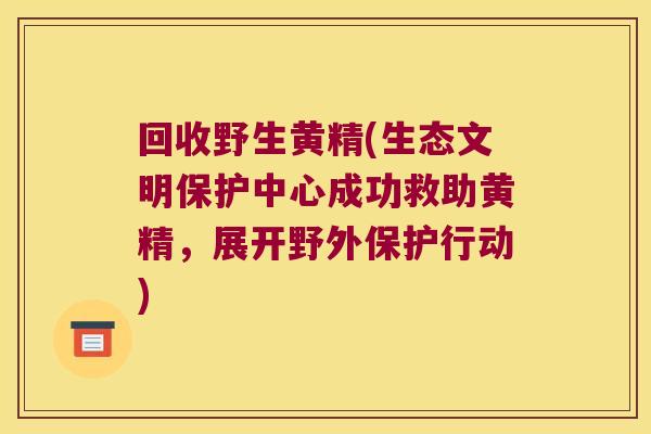 回收野生黄精(生态文明保护中心成功救助黄精,展开野外保护行动) 回收野生黄精(生态文明保护中心成功救助黄精,展开野外保护行动)