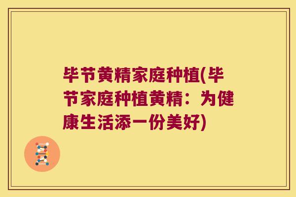 毕节黄精家庭种植(毕节家庭种植黄精:为健康生活添一份美好) 毕节黄精家庭种植(毕节家庭种植黄精:为健康生活添一份美好)