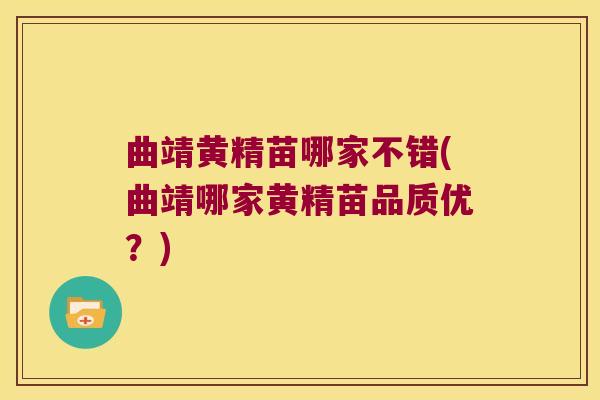 曲靖黄精苗哪家不错(曲靖哪家黄精苗品质优？)