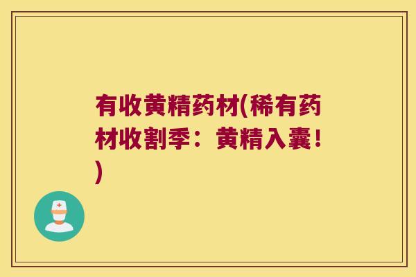 有收黄精药材(稀有药材收割季:黄精入囊!) 有收黄精药材(稀有药材收割季:黄精入囊!)