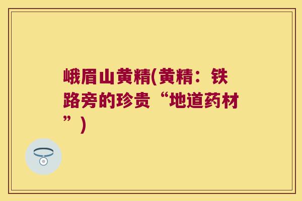 峨眉山黄精(黄精:铁路旁的珍贵“地道药材”) 峨眉山黄精(黄精:铁路旁的珍贵“地道药材”)