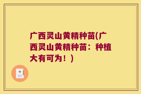 广西灵山黄精种苗(广西灵山黄精种苗:种植大有可为!) 广西灵山黄精种苗(广西灵山黄精种苗:种植大有可为!)