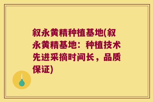 叙永黄精种植基地(叙永黄精基地:种植技术先进采摘时间长,品质保证) 叙永黄精种植基地(叙永黄精基地:种植技术先进采摘时间长,品质保证)