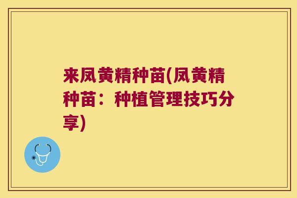 来凤黄精种苗(凤黄精种苗:种植管理技巧分享) 来凤黄精种苗(凤黄精种苗:种植管理技巧分享)