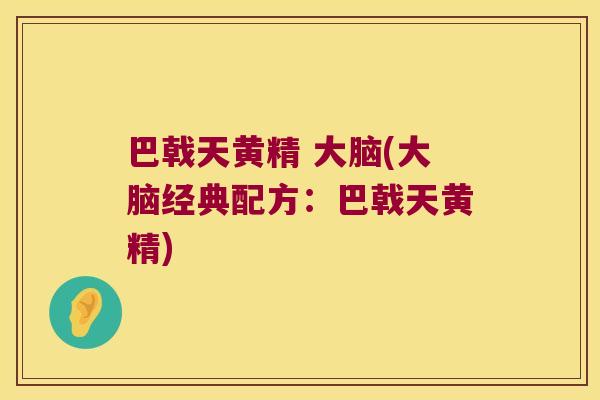 巴戟天黄精 大脑(大脑经典配方：巴戟天黄精)