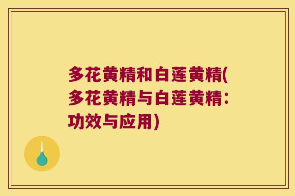 多花黄精和白莲黄精(多花黄精与白莲黄精：功效与应用)