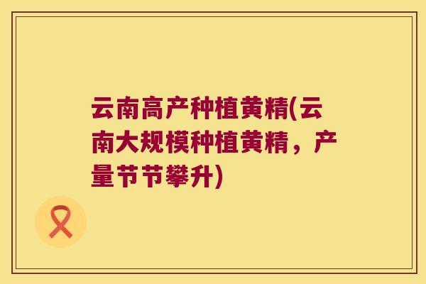 云南高产种植黄精(云南大规模种植黄精,产量节节攀升) 云南高产种植黄精(云南大规模种植黄精,产量节节攀升)