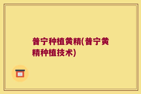 普宁种植黄精(普宁黄精种植技术)