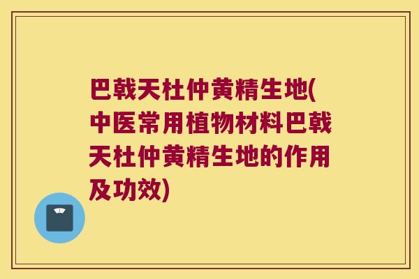 巴戟天杜仲黄精生地(中医常用植物材料巴戟天杜仲黄精生地的作用及功效)
