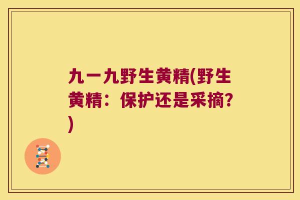 九一九野生黄精(野生黄精:保护还是采摘?) 九一九野生黄精(野生黄精:保护还是采摘?)