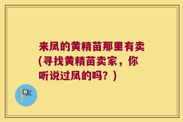 来凤的黄精苗那里有卖(寻找黄精苗卖家,你听说过凤的吗?) 来凤的黄精苗那里有卖(寻找黄精苗卖家,你听说过凤的吗?)