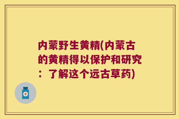 内蒙野生黄精(内蒙古的黄精得以保护和研究：了解这个远古草药)