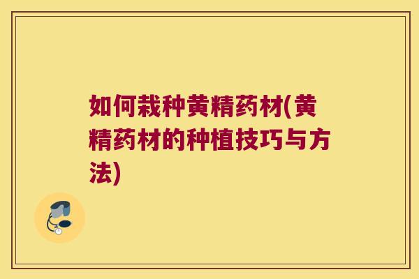 如何栽种黄精药材(黄精药材的种植技巧与方法)