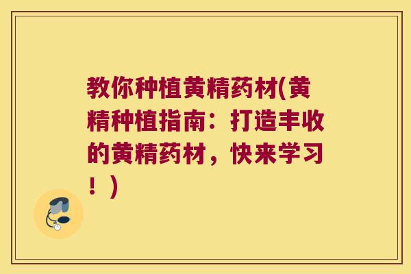 教你种植黄精药材(黄精种植指南：打造丰收的黄精药材，快来学习！)
