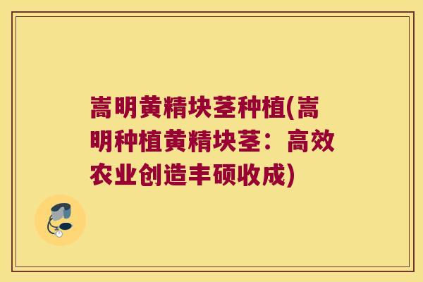 嵩明黄精块茎种植(嵩明种植黄精块茎:高效农业创造丰硕收成) 嵩明黄精块茎种植(嵩明种植黄精块茎:高效农业创造丰硕收成)