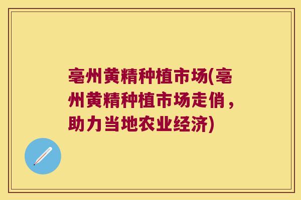 亳州黄精种植市场(亳州黄精种植市场走俏，助力当地农业经济)