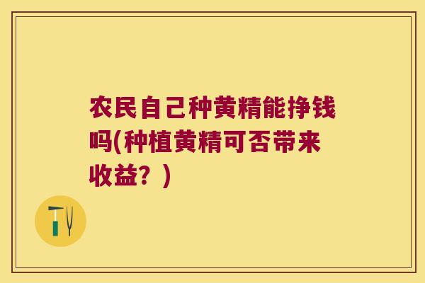 农民自己种黄精能挣钱吗(种植黄精可否带来收益？)