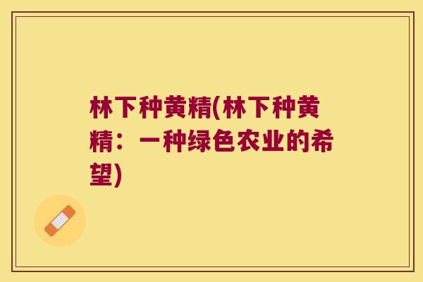 林下种黄精(林下种黄精:一种绿色农业的希望) 林下种黄精(林下种黄精:一种绿色农业的希望)