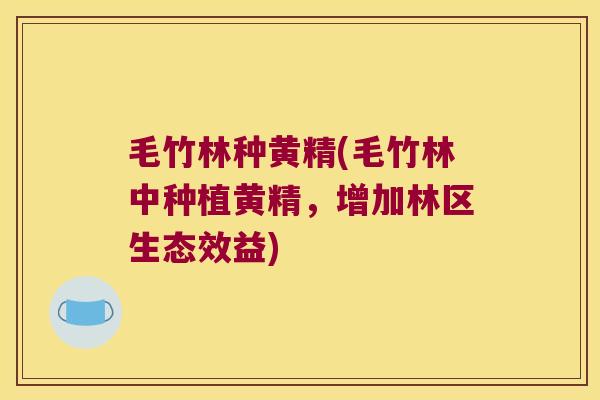 毛竹林种黄精(毛竹林中种植黄精,增加林区生态效益) 毛竹林种黄精(毛竹林中种植黄精,增加林区生态效益)
