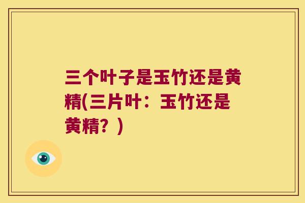三个叶子是玉竹还是黄精(三片叶:玉竹还是黄精?) 三个叶子是玉竹还是黄精(三片叶:玉竹还是黄精?)