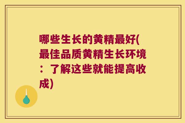 哪些生长的黄精好(佳品质黄精生长环境:了解这些就能提高收成) 哪些生长的黄精好(佳品质黄精生长环境:了解这些就能提高收成)
