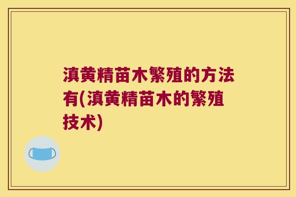 滇黄精苗木繁殖的方法有(滇黄精苗木的繁殖技术) 滇黄精苗木繁殖的方法有(滇黄精苗木的繁殖技术)