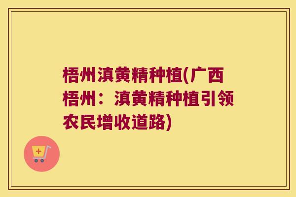 梧州滇黄精种植(广西梧州:滇黄精种植引领农民增收道路) 梧州滇黄精种植(广西梧州:滇黄精种植引领农民增收道路)