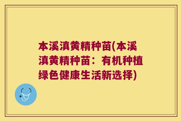 本溪滇黄精种苗(本溪滇黄精种苗：有机种植绿色健康生活新选择)